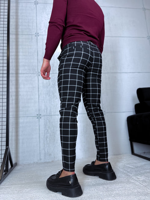 Men's trousers with fine check - black with white 65-3